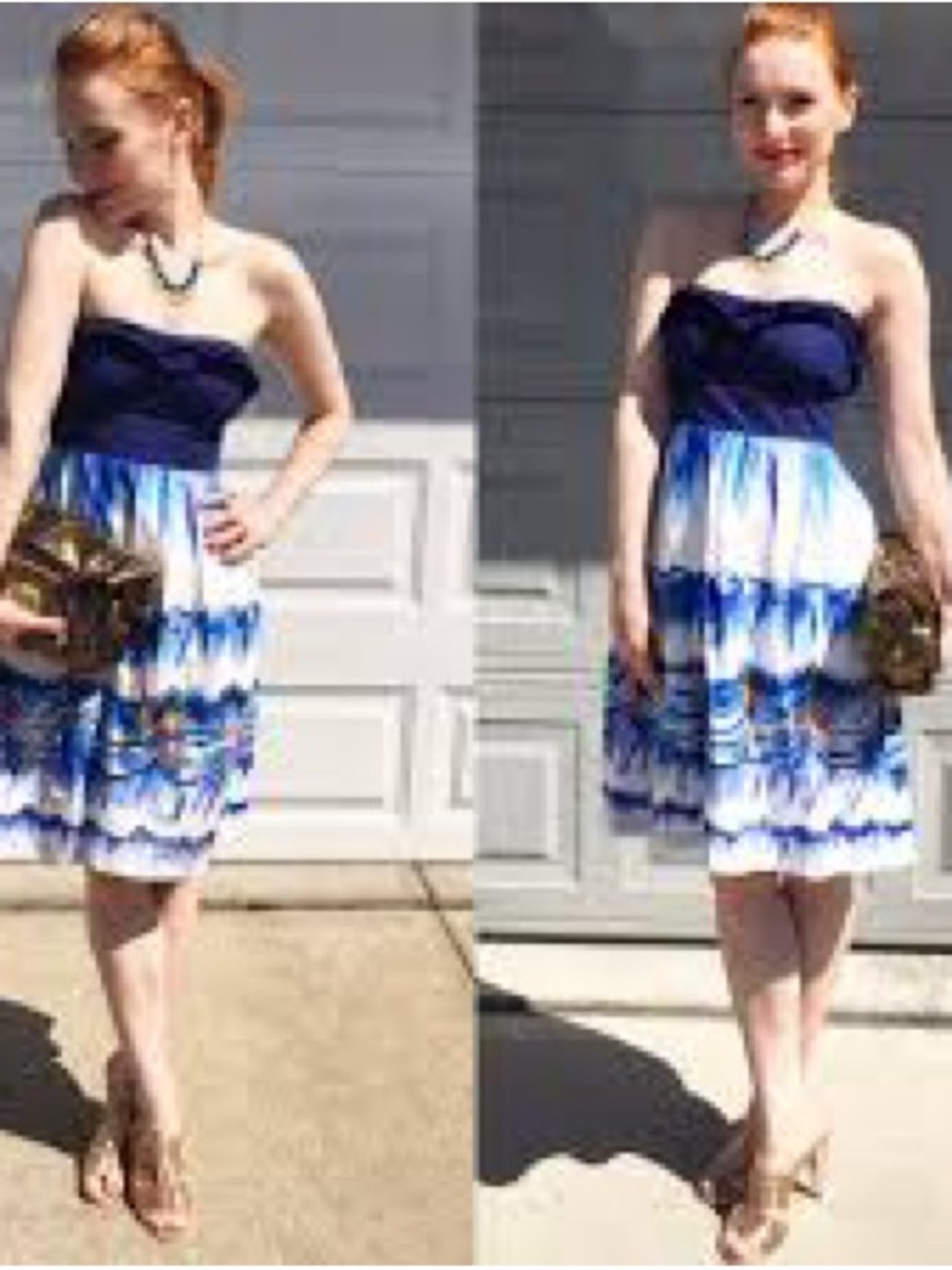 Rare Anthropologie Navy & White Strapless Printed Dress. First Dance Dress